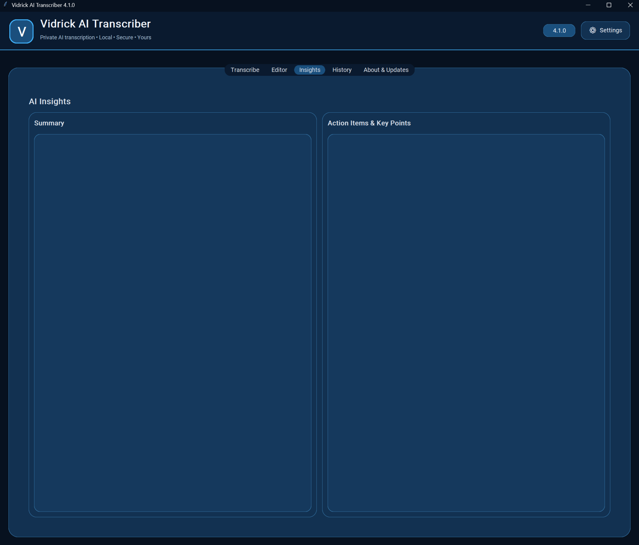 Vidrick AI Transcriber Insights workspace